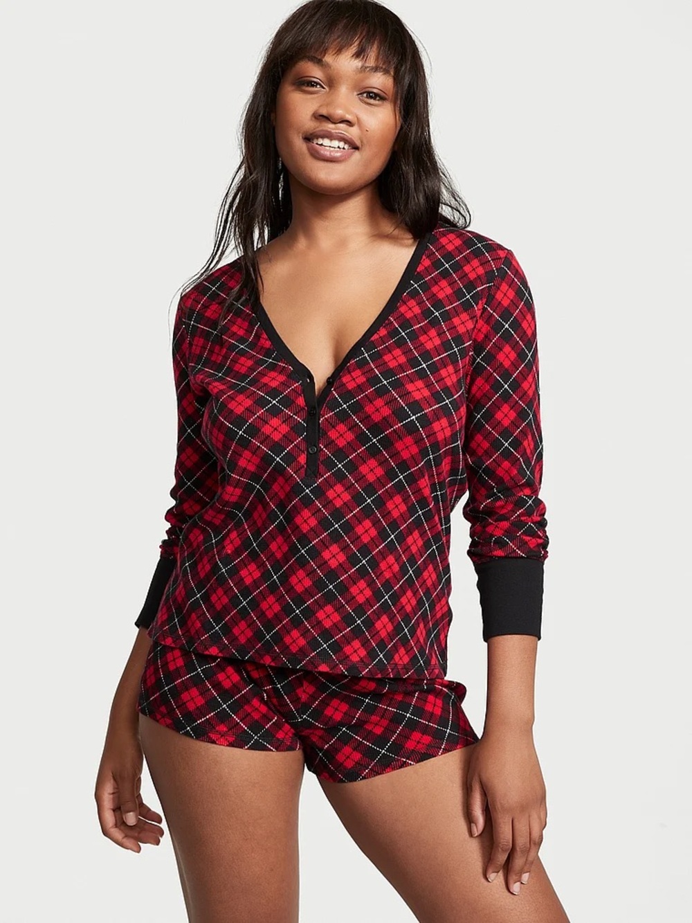 Victoria's Secret Red & Black Plaid Henley Pajama Set